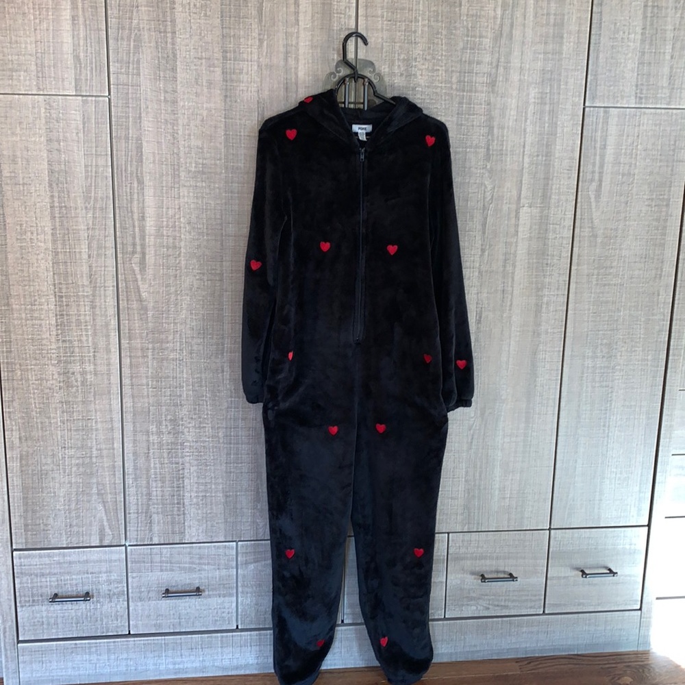 Victoria’s Secret Pink Cozy Teddy One-Piece Super Plush‎ Hooded Onesie Pajamas